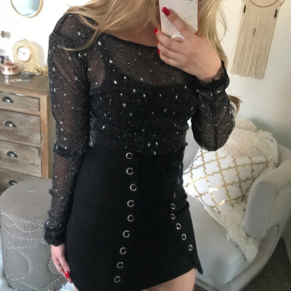 LAST1•Black Lace Up Skirt - Picture 3 of 5